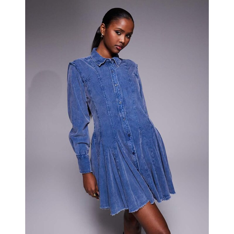 ASOS DESIGN cord shirt dress with nipped in waist and godets in