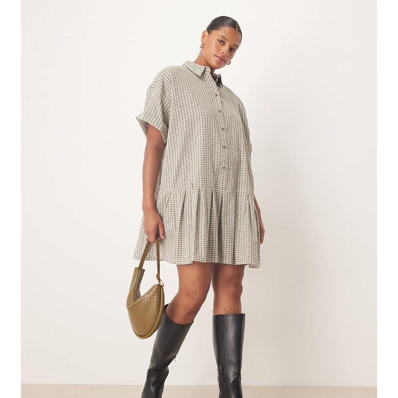 ASOS Curve ASOS DESIGN Curve boxy shirt mini dress with dropped waist 111144160