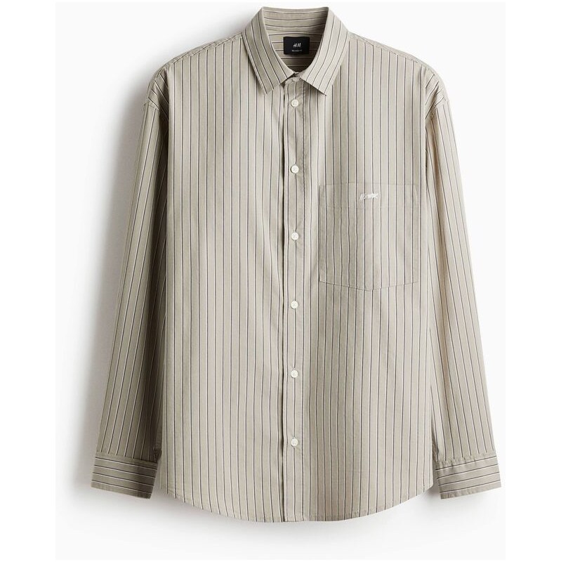 H&M - Popelínová košile Loose Fit - Béžová/Úzký Proužek