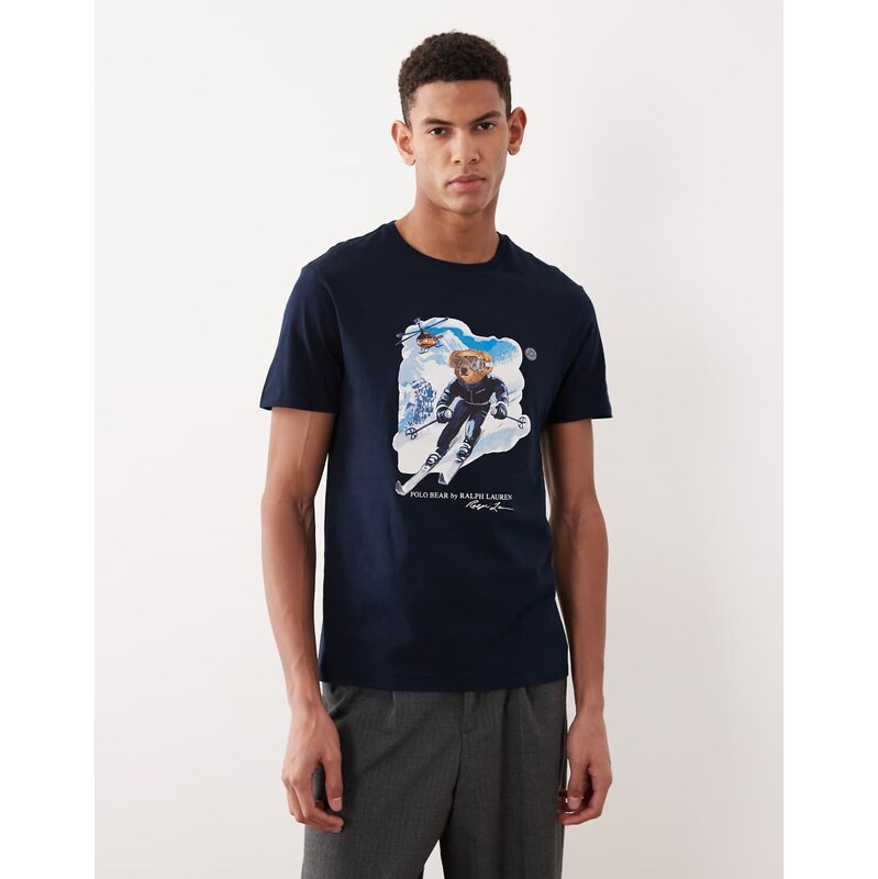 Polo Ralph Lauren ski bear print custom fit t-shirt in navy