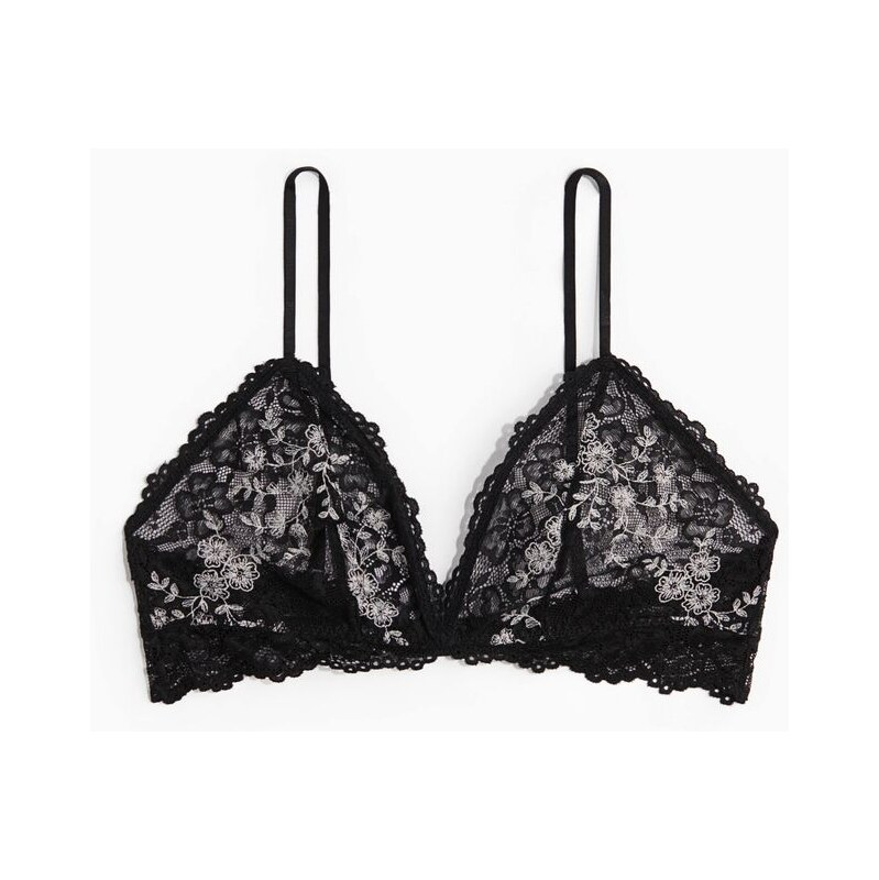 H&M - Měkká krajková podprsenkas výšivkami - černá 108163995