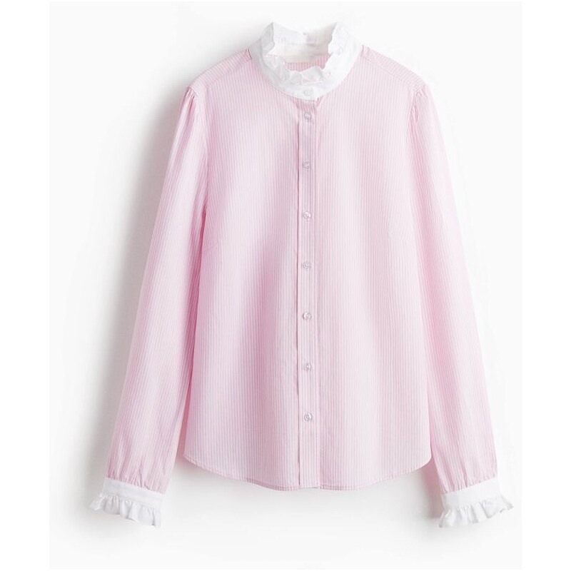 H&M - Halenkas volánkovým límečkem - růžová 108160415