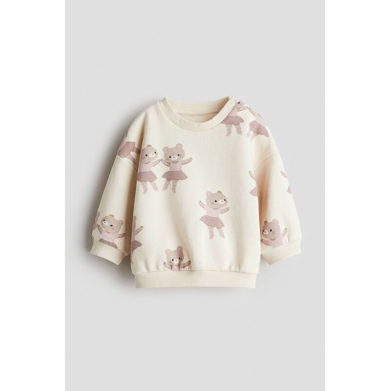 H&M - Mikinas česaným rubem a potiskem - Krémová/Baletky
