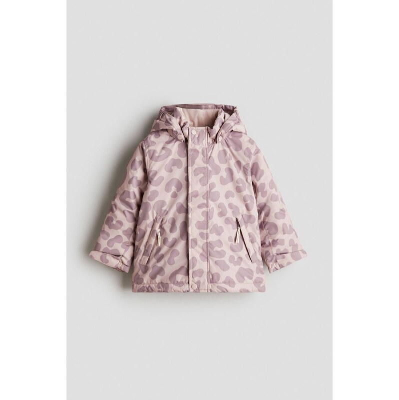 H&M - Voděodolná vatovaná parka - Světle Růžová/Leopardí Potisk