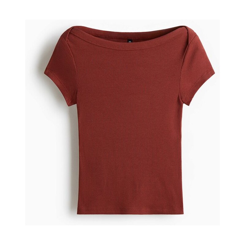 H&M - Žebrovaný tops lodičkovým výstřihem - oranžová 108157002