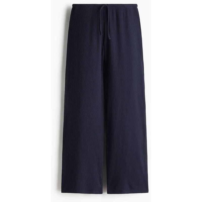 H&M - Široké kalhoty z žebrovaného úpletu - modrá 108529534