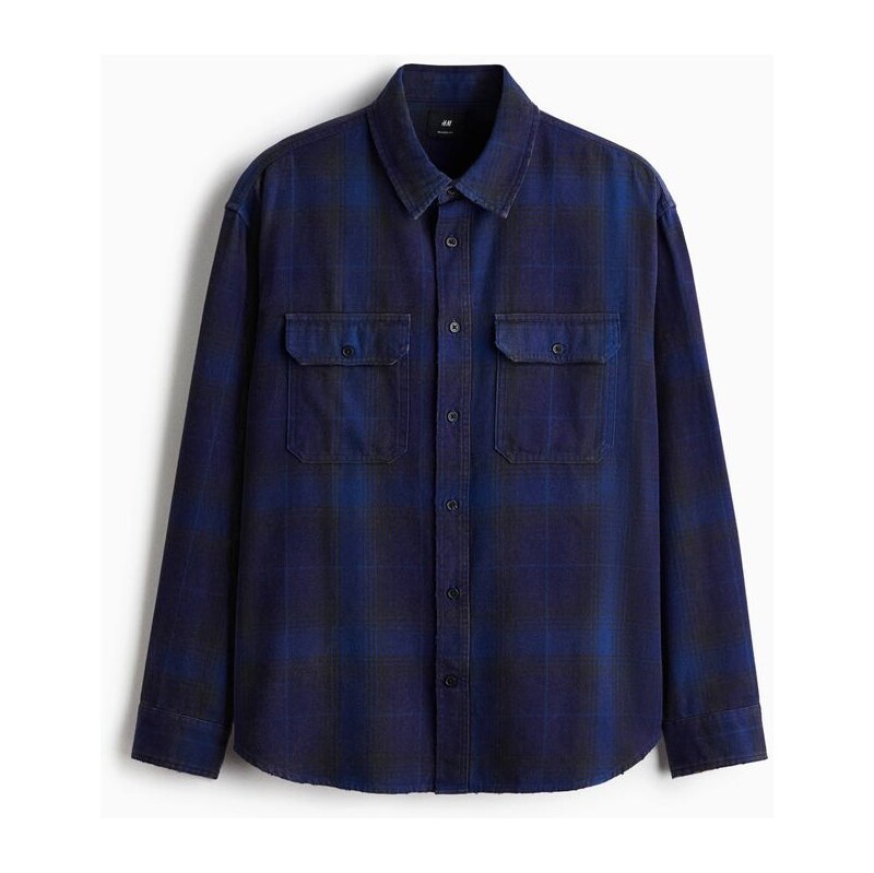 H&M - Košile Relaxed Fits potiskem - Tmavomodrá/Kostka