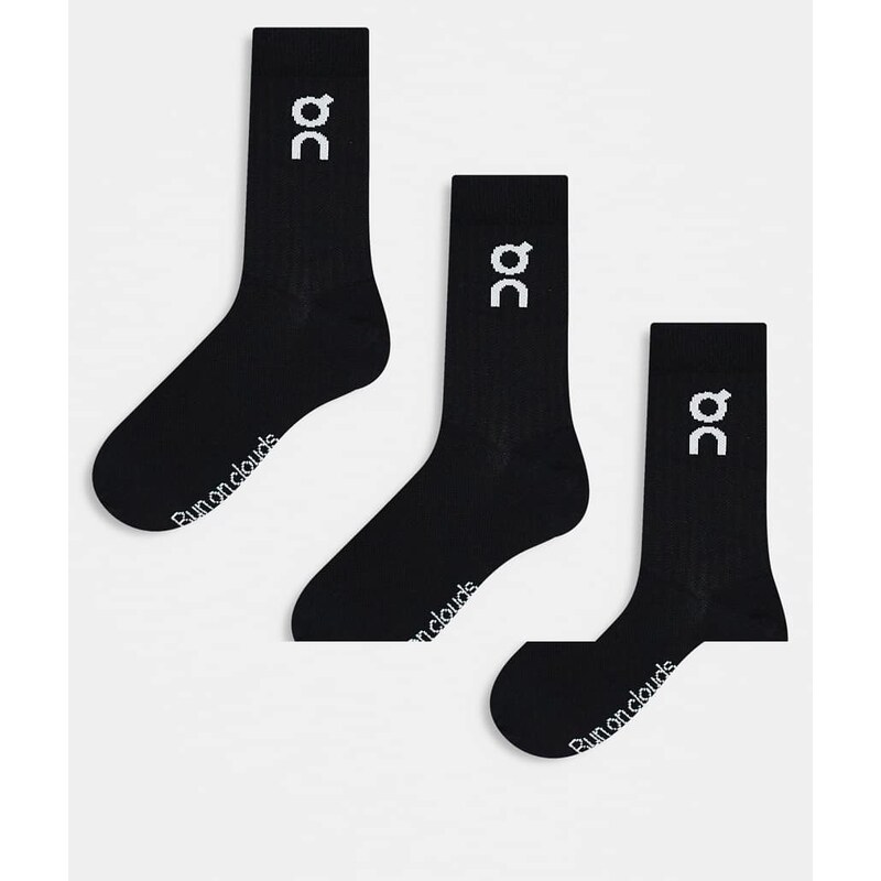 ON 3 pack logo high socks in black
