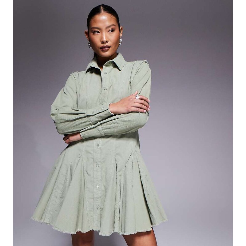ASOS Petite ASOS DESIGN Petie cord shirt dress with nipped in waist 112702922