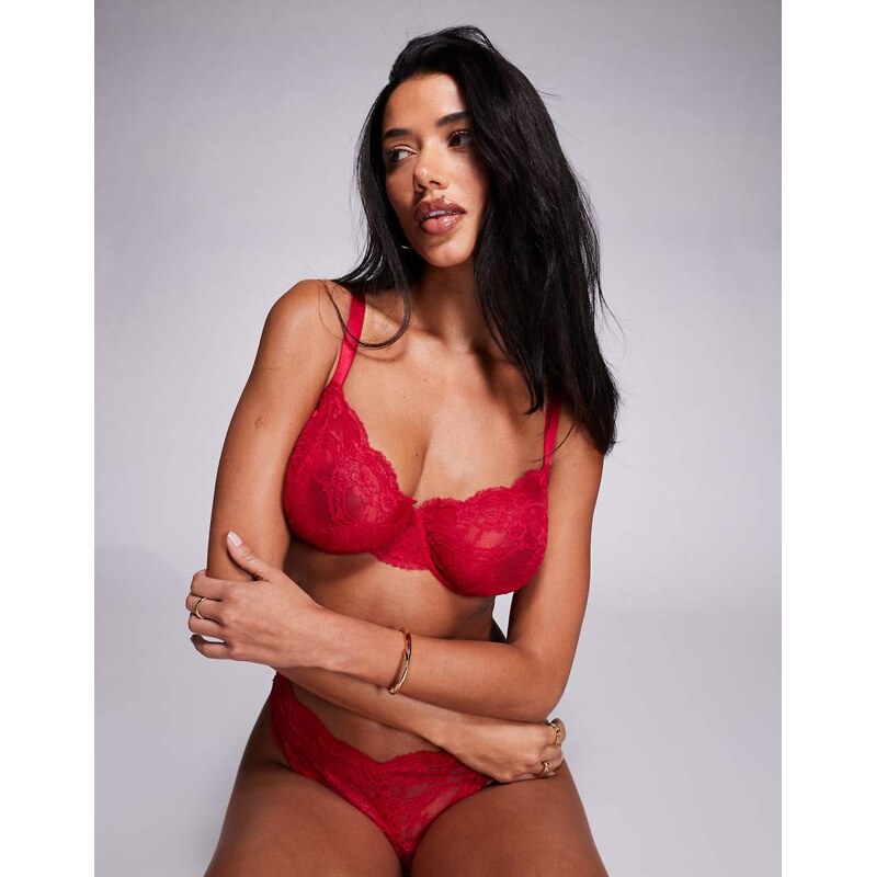 ASOS DESIGN Fuller Bust Lola lace underwired bra in cherry red