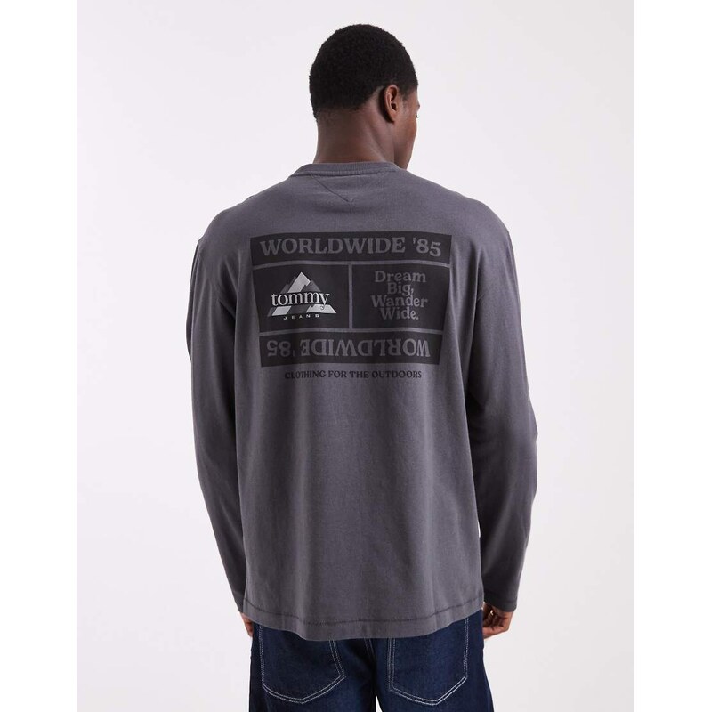Tommy Jeans stacked logo long sleeve t-shirt in washed black