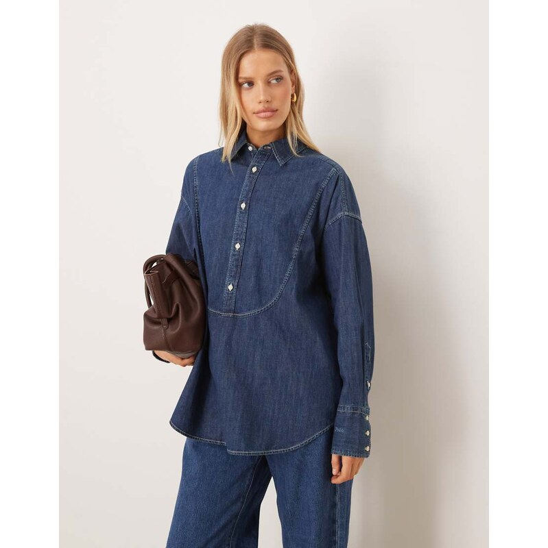 Polo Ralph Lauren icon logo bib front oversized denim shirt in
