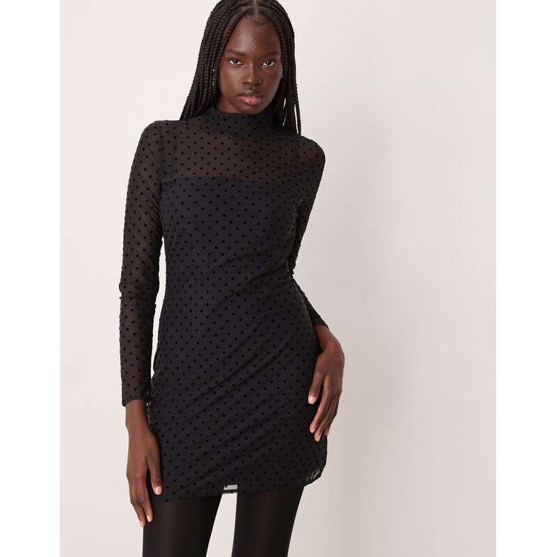 Abercrombie & Fitch high neck open back mesh mini dress in black