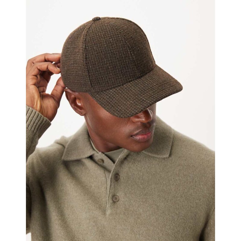 ASOS DESIGN brushed check cap in brown