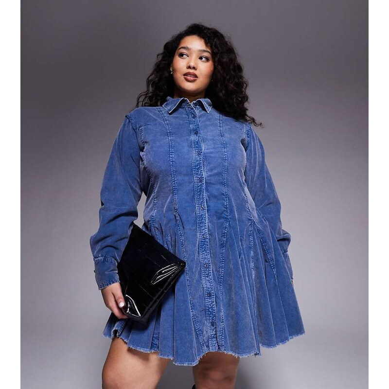 ASOS Curve ASOS DESIGN Curve cord shirt dress with nipped in waist and 115514339