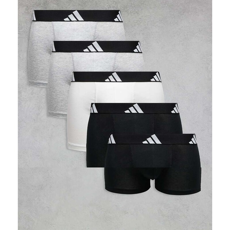 Adidas 5 pack active flex cotton trunks in white, grey and black 115519151
