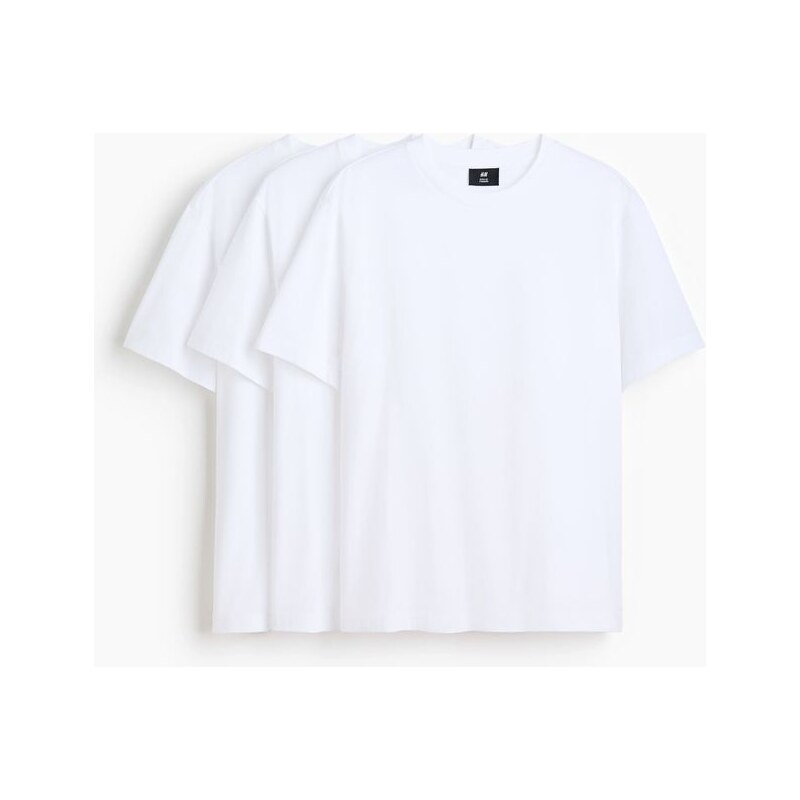 H&M - Tričko Regular Fit 3 kusy - Bílá