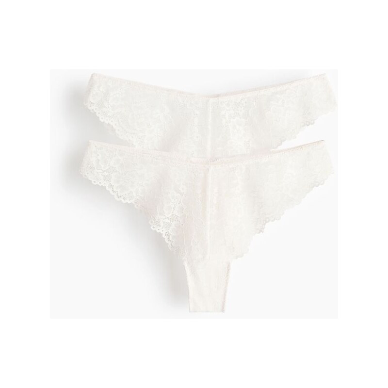 H&M - Krajkové kalhotky brazilian 2 kusy - bílá 108159574