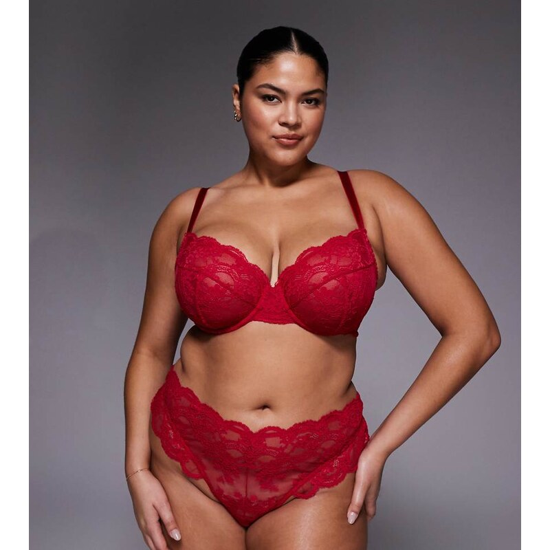 ASOS Curve ASOS DESIGN Curve Lola lace thong in cherry red 115430403