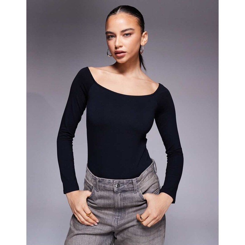 ASOS DESIGN cotton off shoulder bodysuit in black