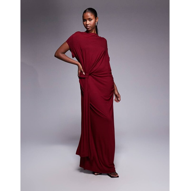 ASOS DESIGN draped cap sleeve midaxi dress in wine-No colour