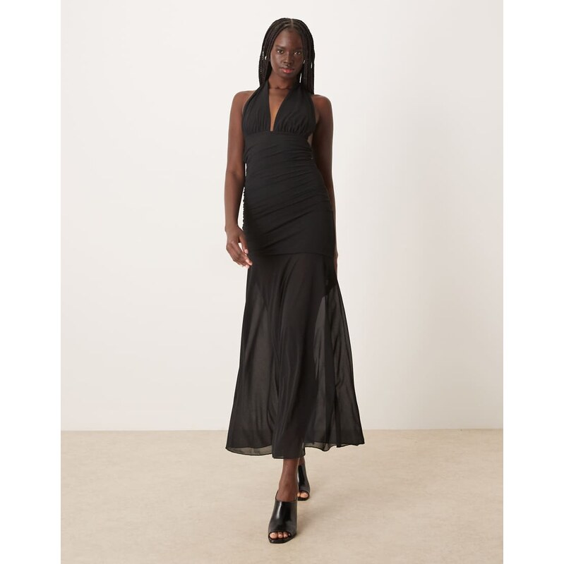 Gina Tricot halterneck dropped waist maxi dress in black