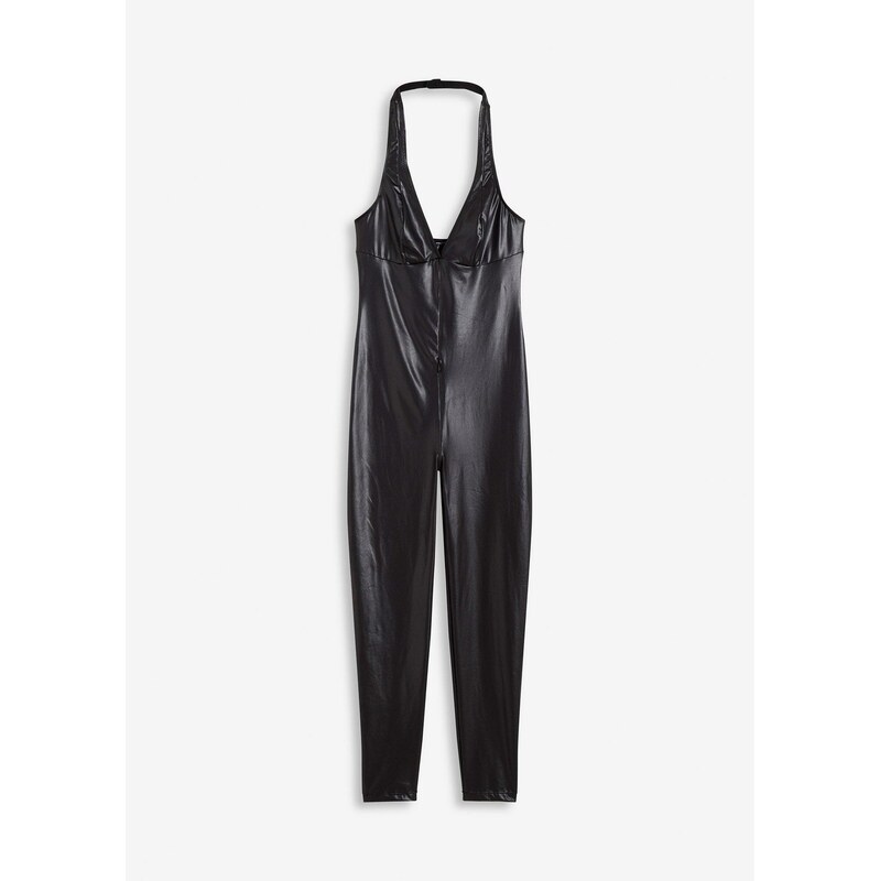 bonprix Catsuit ouvert v mokrém vzhledu černá Žena 111047234