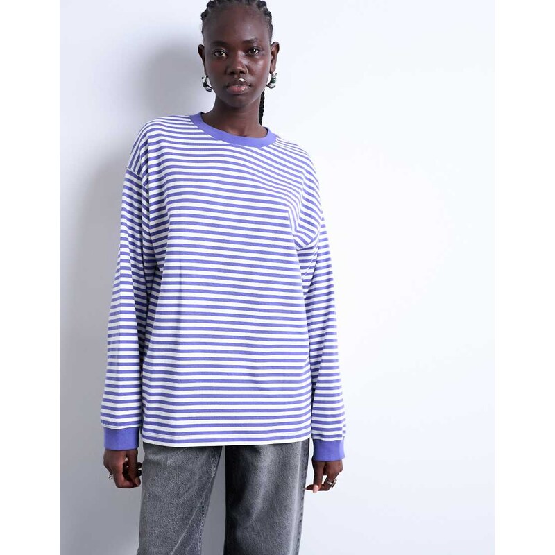 Topshop stripe long sleeve slouchy skater tee in purple