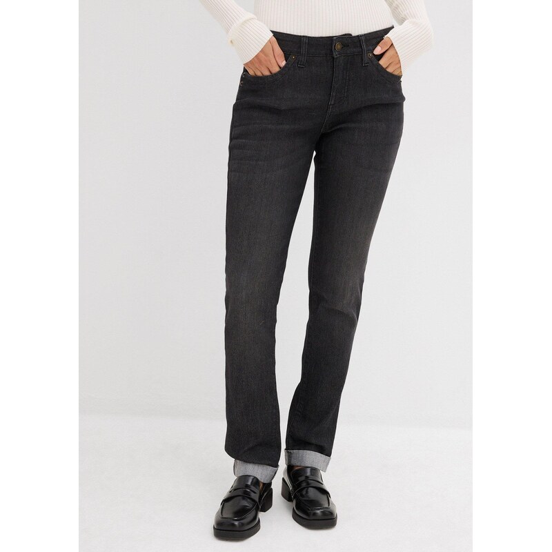 bonprix Strečové džíny Straight, High Waist černá Žena