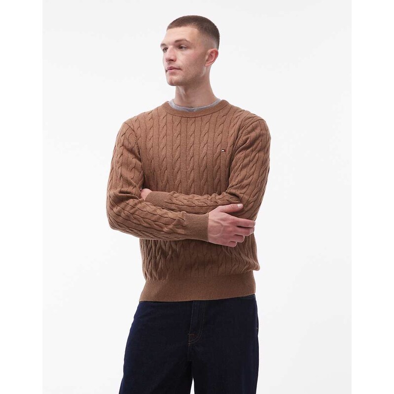 Tommy Hilfiger chunky cable knit jumper in brown