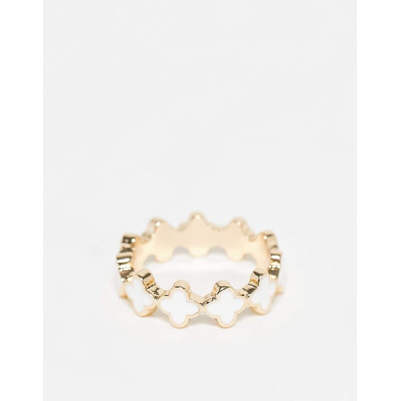 DesignB London multi clover band ring in white 111155651