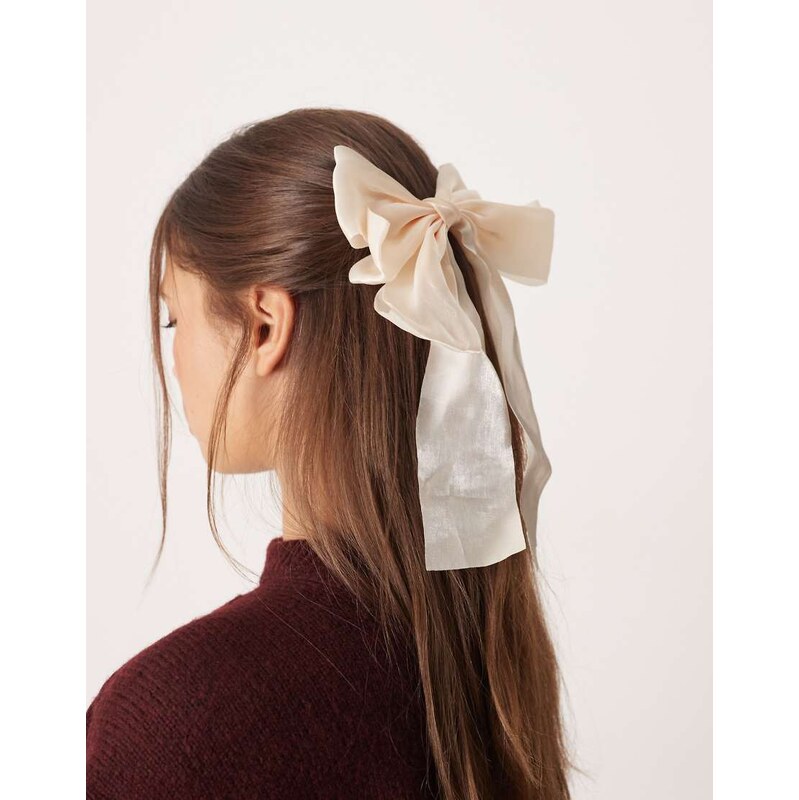 DesignB London hair bow in cream-White