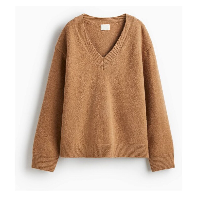 H&M - Oversized svetrs výstřihem do V - béžová 108407960