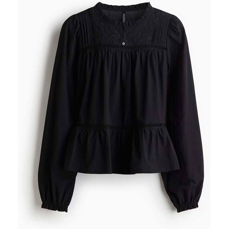 H&M - Vyšívaná bavlněná halenka - černá 108407979