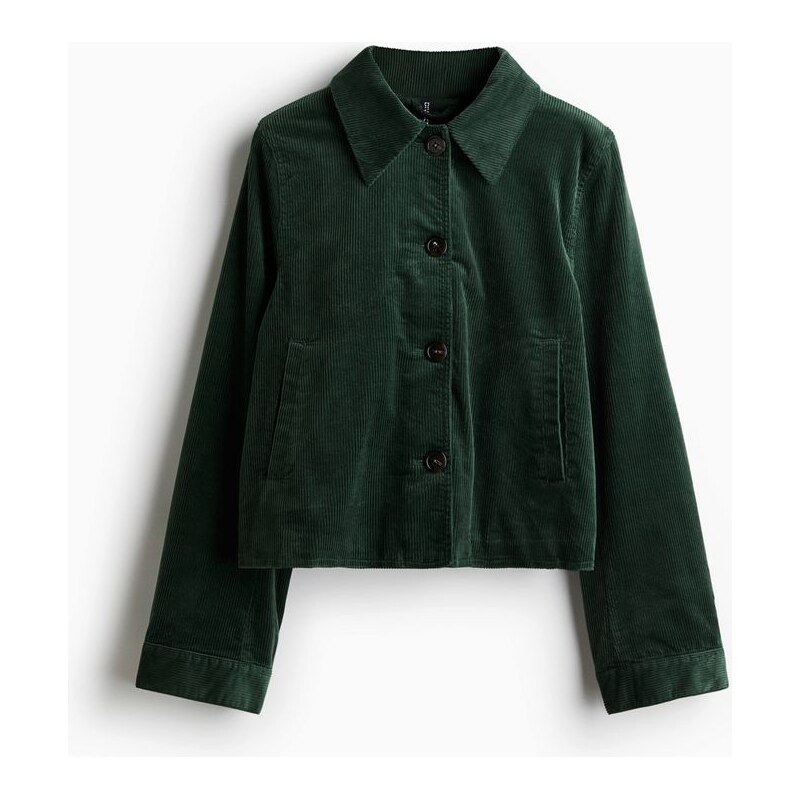 H&M - Bunda z bavlněného manšestru - Tmavě Zelená