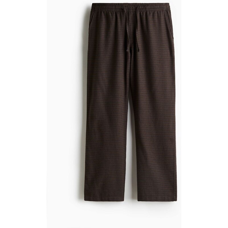 H&M - Flanelové kalhoty Relaxed Fit - Hnědá/Kostka