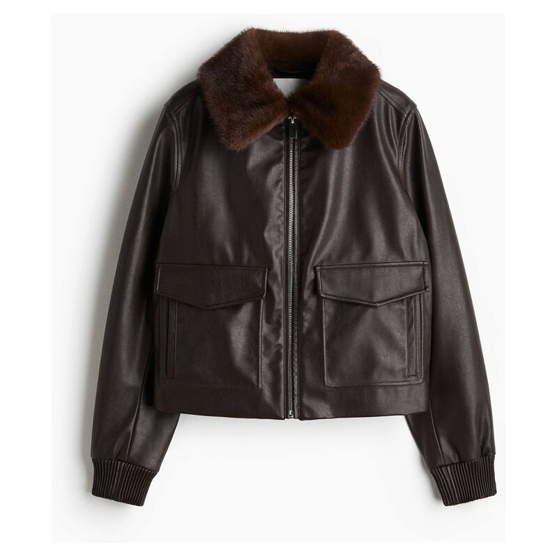 H&M - Bunda z potažené látkys límcem - hnědá 108566461