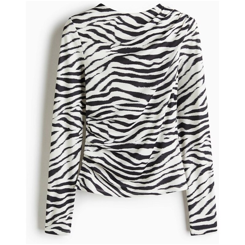 H&M - Řasený top - Bílá/Zebří Potisk