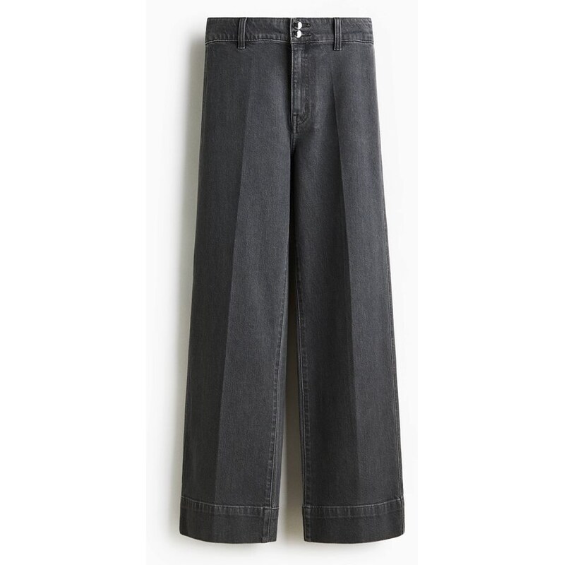 H&M - Wide High Jeans - Tmavě Šedý Denim