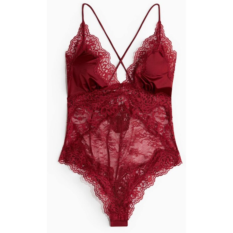 H&M - Body z mikrovlákna a krajky - červená 109352830