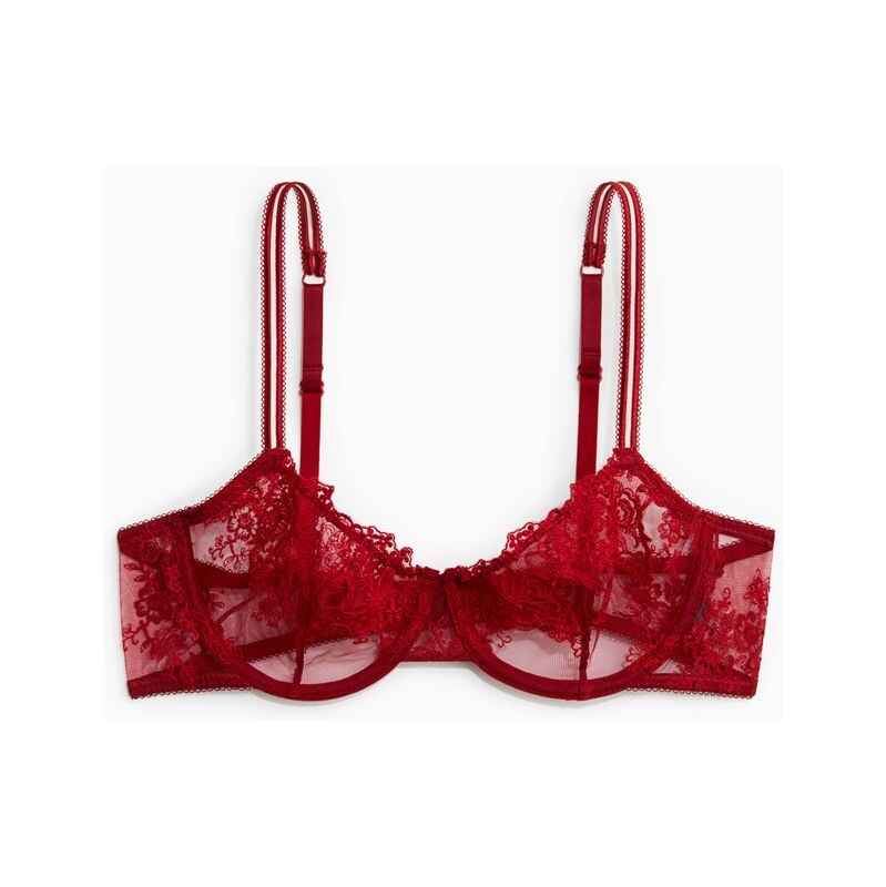 H&M - Vyšívaná podprsenkas kosticemi - červená 109352927