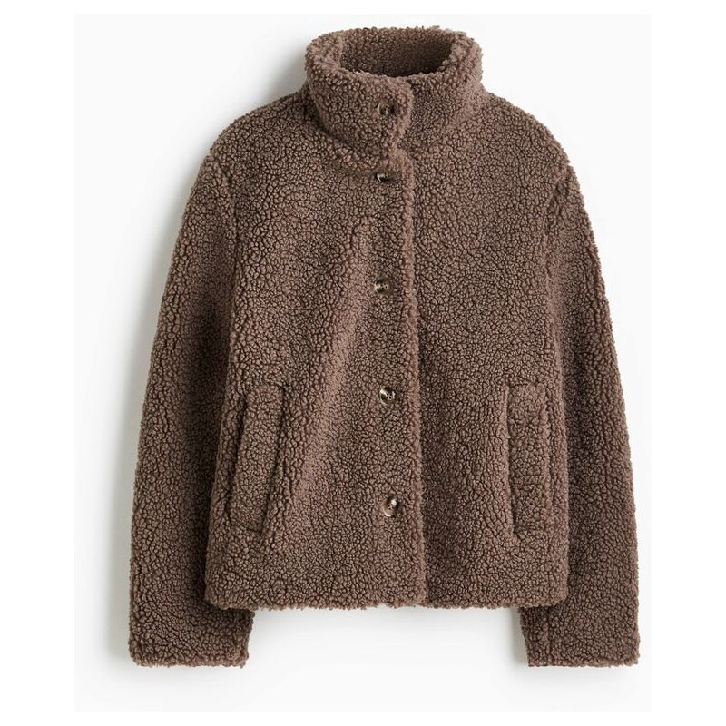 H&M - Plyšová bunda - Tmavě Béžová