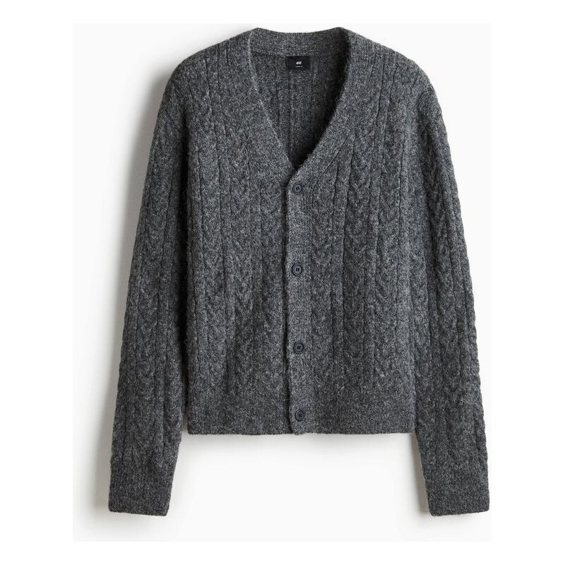 H&M - Propínací svetr z vlněné směsi Loose Fit - Tmavě Šedý