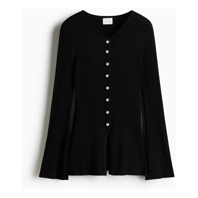 H&M - Propínací svetřík z žebrovaného úpletu - černá 109585938