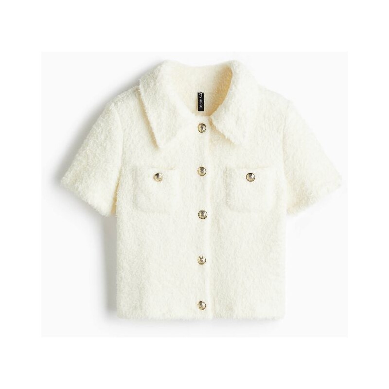 H&M - Propínací svetřík z froté s krátkým rukávem - bílá 109586135