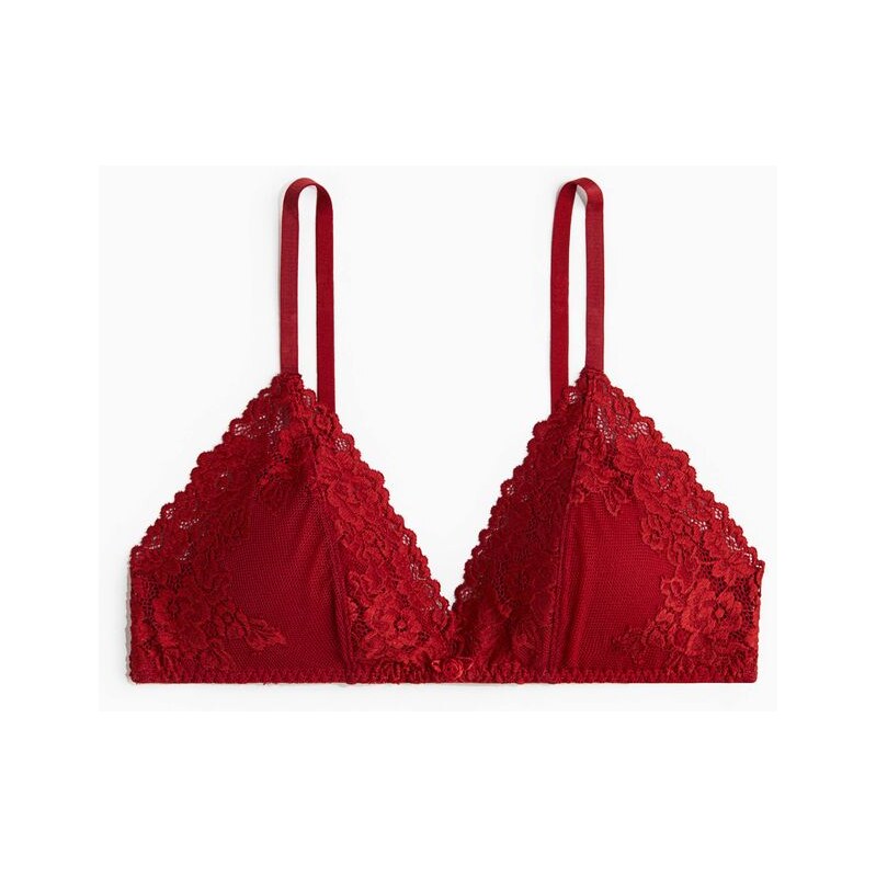H&M - Měkká vyztužená krajková podprsenka - červená 109586190
