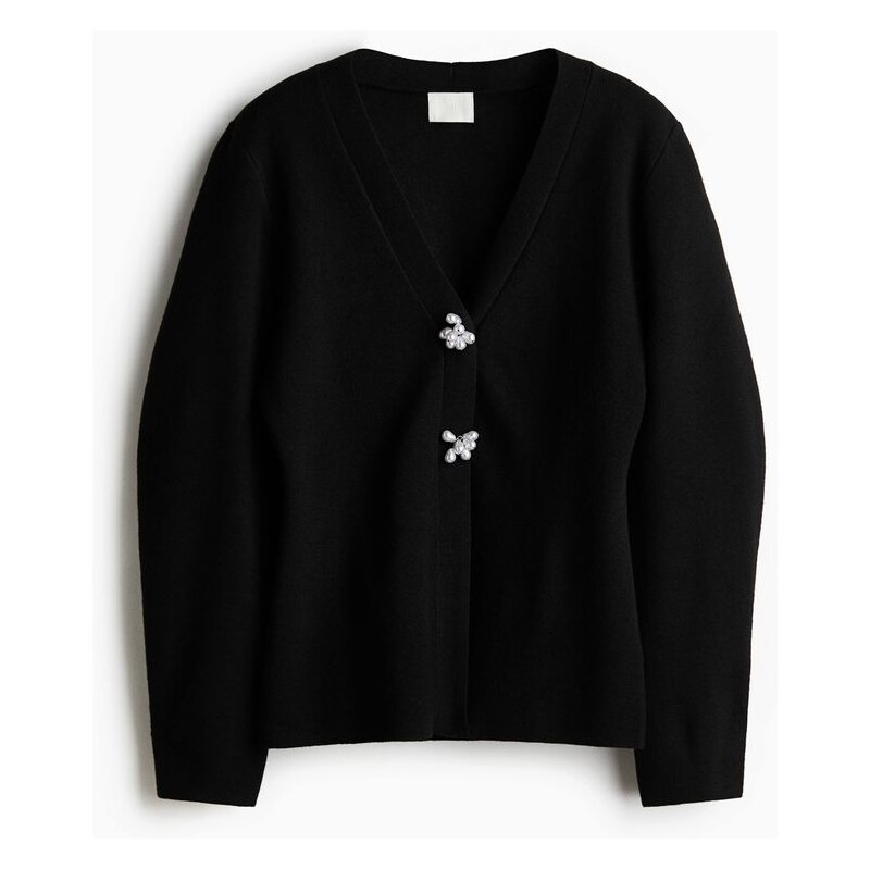 H&M - Pletený propínací svetr - černá 109738691