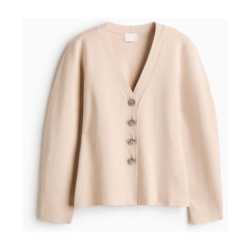 H&M - Pletený propínací svetr - béžová 110305416