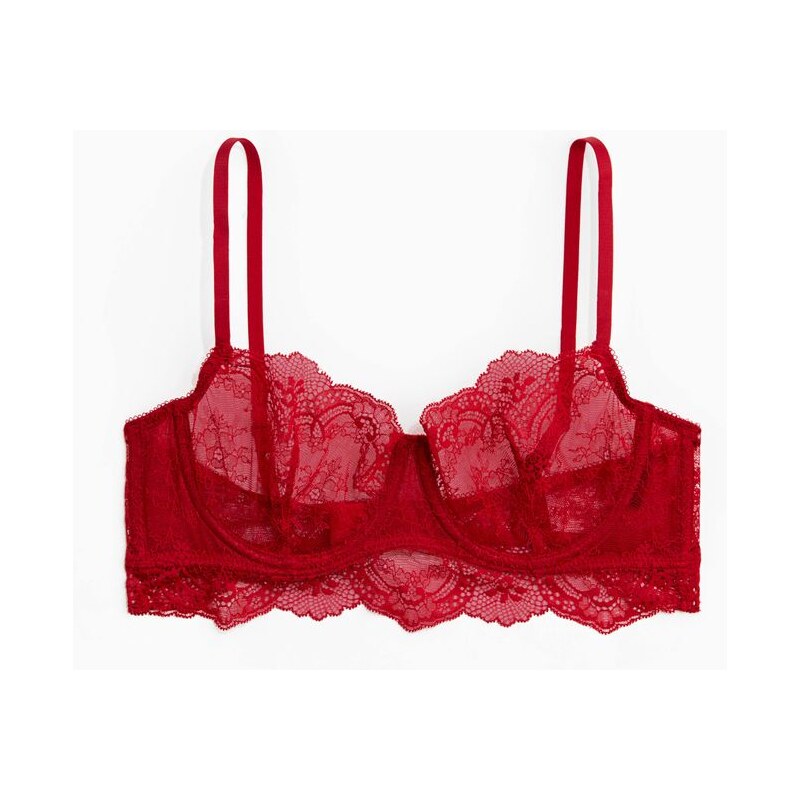 H&M - Krajková balkonetka - červená 110305349