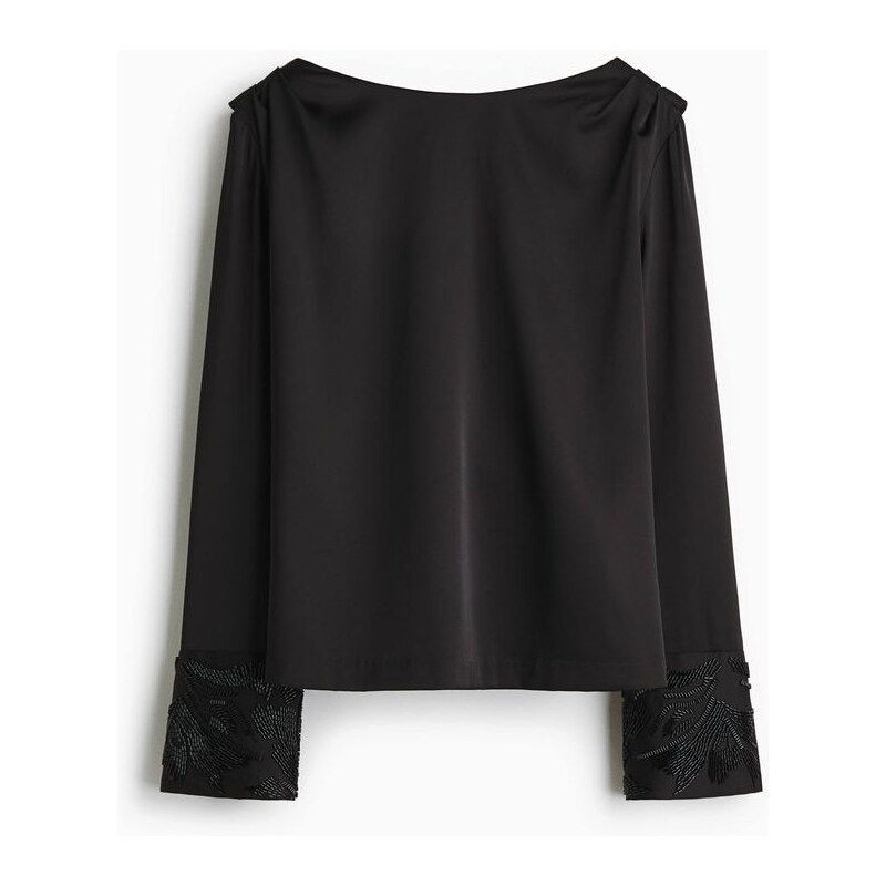 H&M - Halenkas korálky a zadním vodopádovým výstřihem - černá 110126771